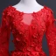Charming Red See-through Prom Dresses 2018 Ball Gown Scoop Neck Long Sleeve Appliques Flower Chapel Train Ruffle Formal Dresses