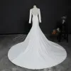 Modest / Simple Ivory Wedding Dresses 2018 Trumpet / Mermaid Scoop Neck Long Sleeve Backless Cathedral Train