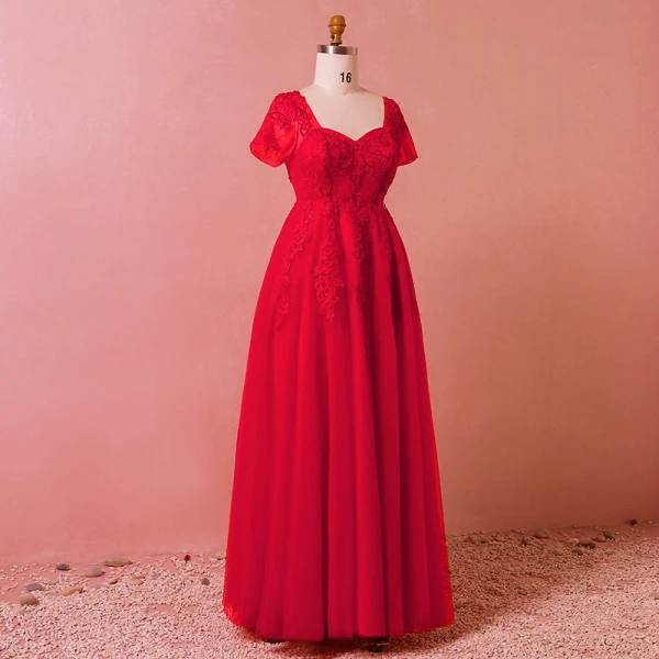 Chic Beautiful Red Plus Size Evening Dresses 2018 A-Line Princess U-Neck Tulle Lace Chic Beautiful Red Plus Size Evening Dresses 2018 A-Line Princess U-Neck Tulle Lace
