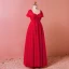 Chic / Belle Rouge Grande Taille Robe De Soirée 2018 Princesse U-Cou Tulle En Dentelle Bretelles croisées Appliques Dos Nu Perlage Été Soirée Robe De Ceremonie