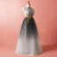 Chic / Belle Gris Grande Taille Robe De Soirée 2018 Princesse Tulle Col Haut Bretelles croisées Appliques Dos Nu Été Soirée Robe De Ceremonie