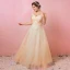 Classique Élégant Champagne Grande Taille Robe De Soirée 2018 Tulle Lacer V-Cou Princesse Appliques Dos Nu Printemps Soirée Robe De Ceremonie