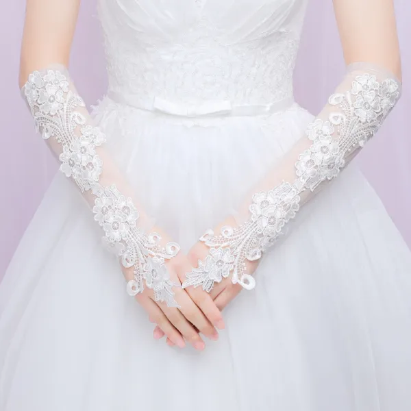 Chic / Beautiful Ivory Wedding 2018 Tulle Lace-up Flower Appliques Bridal Jewelry