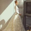 Élégant Ivoire Robe De Mariée 2018 Princesse V-Cou Perlage Ceinture Volants Chapel Train