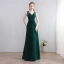 Modest / Simple Dark Green Floor-Length / Long Evening Dresses  2018 A-Line / Princess V-Neck Chiffon Lace-up Backless Evening Party Formal Dresses