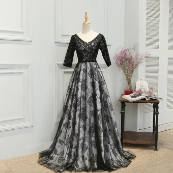 Flower Fairy Black Court Train Evening Dresses 2018 A Line Princess V Neck Backless Printing Charmeuse Evening Party Prom Dresses