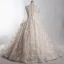 Stijlvolle Luxe Ivoor Cathedral Train Huwelijk 2018 Lange Mouwen U-hals Tule Lace-up Appliques Ruglooze Kralen Parel Handgemaakt Baljurk Trouwjurken
