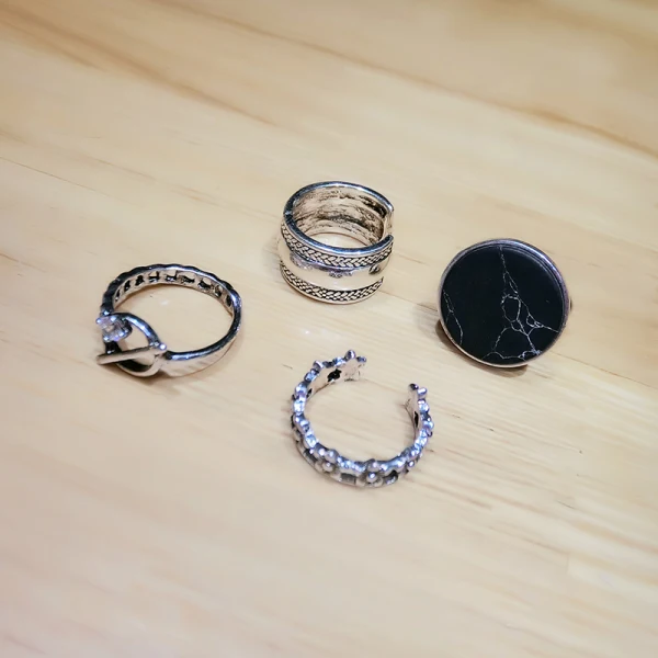 Mode Silver Rhinestone Blomma Gatukläder Ringar Set 4-delat Ringar 2019 Tillbehör