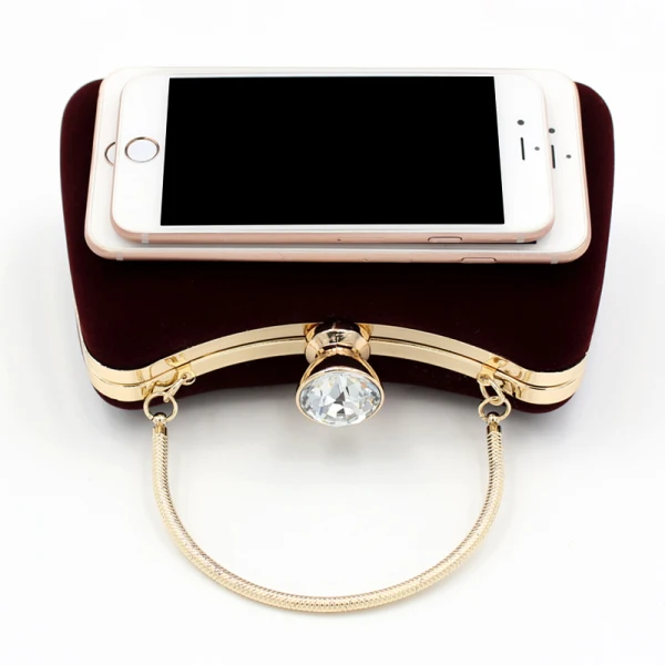 Modern / Fashion Burgundy Clutch Bags Beading Rhinestone Velour Cocktail Party Evening Party Prom Accessories 2019