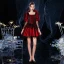 Vintage / Retro Medieval Gothic Red Black Short Prom Dresses 2021 A-Line / Princess Square Neckline 3/4 Sleeve Zipper Up Lace Tulle Prom Formal Dresses