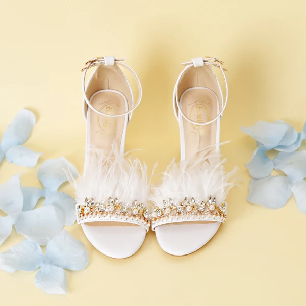 Chic / Belle Blanche Bureau Faux Diamant Perlage Cristal Plumes Chaussures Femmes 2018