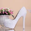 Chic / Beautiful 2017 12 cm White Casual PU Appliques Pearl High Heels Stiletto Heels Pumps Wedding Shoes