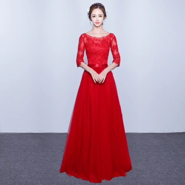 Chic / Beautiful 2017 3/4 Sleeve Candy Pink Red Crossed Straps Lace X-Strap Chiffon Lace U-Neck Cocktail Party Evening Party Summer Ball Gown Prom Dresses