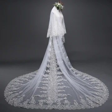 Lyx Vita Brudslöja 2017 Tyll Spets Appliqués Broderade Bröllop