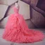 Vintage Watermelon Prom Dresses 2017 Ball Gown Scoop Neck Sleeveless Beading Rhinestone Sequins Cascading Ruffles Organza Formal Dresses Court Train