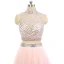 Scintillantes 2 Pièces Rose Bonbon Robe De Bal 2017 Princesse Col Haut Sans Manches Perlage Faux Diamant Tulle Robe De Ceremonie Train De Balayage