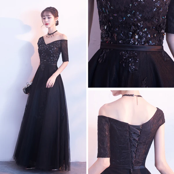 Amazing / Unique Black Evening Dresses 2017 A-Line / Princess V-Neck Tulle Appliques Backless Beading Evening Party Formal Dresses