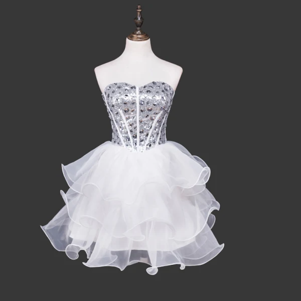 Chic / Beautiful Champagne Cocktail Dresses 2017 A-Line / Princess Tulle Backless Beading Rhinestone Cocktail Party Formal Dresses
