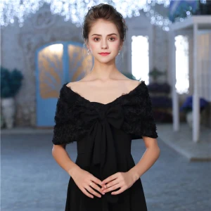 Black Tulle Lace V Neck Evening Party Prom Shawls 2017