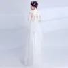 Chic / Beautiful White Evening Dresses  2018 U-Neck Tulle Butterfly Appliques Backless Evening Party Formal Dresses