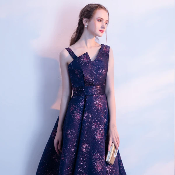 Chic / Beautiful Purple Graduation Dresses 2018 A-Line / Princess V-Neck Backless Starry Sky Printing Homecoming Formal Dresses