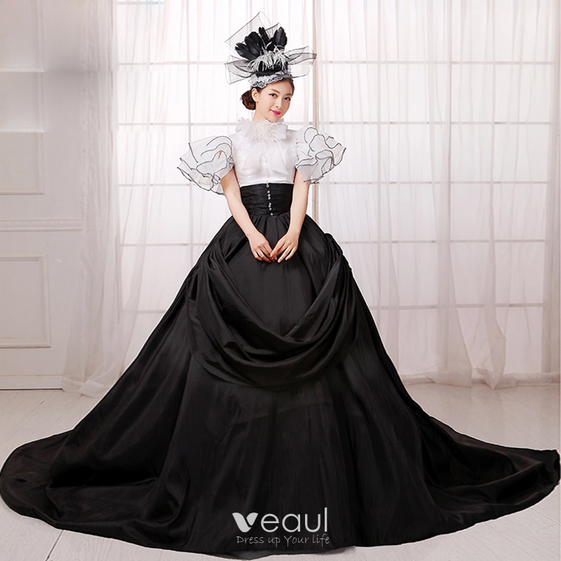 Lita Black and Ivory Wedding Dress with Sleeves