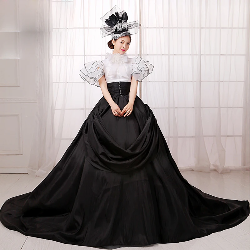 princess polly baby blue dress Vintage Retro Ball Gown Black White Prom Dresses 2018 High Neck Tulle  Chapel Train Puffy Zipper Buttons Beading Formal Dresses