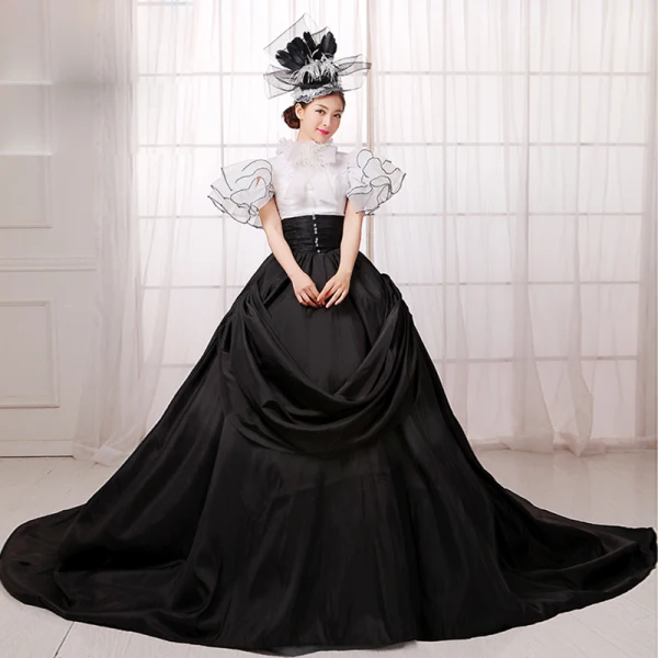 long black and white prom dress High Neck Long Sleeve Lace Wedding Dresses Vintage Princess Wedding Dr –  SELINADRESS