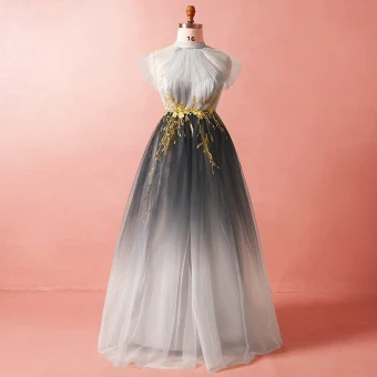 Chic Beautiful Grey Plus Size Evening Dresses 2018 A Line Princess Tulle High Neck Crossed Straps Appliques Backless Summer Evening Party Formal Dresses