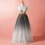 Chic / Belle Gris Grande Taille Robe De Soirée 2018 Princesse Tulle Col Haut Bretelles croisées Appliques Dos Nu Été Soirée Robe De Ceremonie