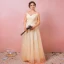 Classique Élégant Champagne Grande Taille Robe De Soirée 2018 Tulle Lacer V-Cou Princesse Appliques Dos Nu Printemps Soirée Robe De Ceremonie