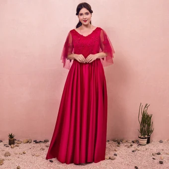 Chic Beautiful Red Plus Size Evening Dresses 2018 A Line Princess Lace Up V Neck Appliques Backless Beading Evening Party Prom Dresses