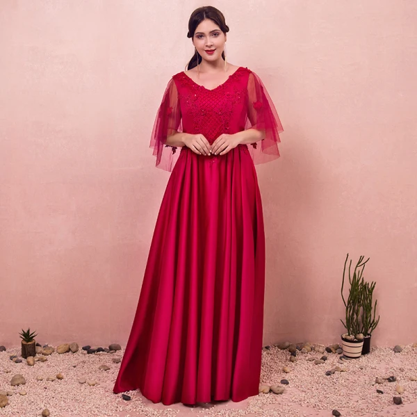 Chic / Beautiful Red Plus Size Evening Dresses 2018 A-Line / Princess Lace-up V-Neck Appliques Backless Beading Evening Party Prom Dresses Chic / Beautiful Red Plus Size Evening Dresses 2018 A-Line / Princess Lace-up V-Neck Appliques Backless Beading Evening Party Prom Dresses