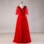 Luxury / Gorgeous Red Plus Size Evening Dresses  2018 A-Line / Princess V-Neck Tulle Lace-up Beading Backless Crystal Evening Party Prom Dresses