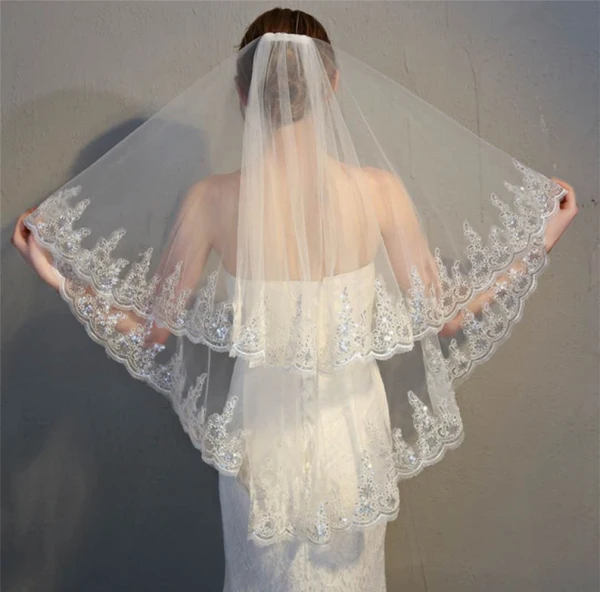 Classic Elegant White Wedding 2018 Tulle Appliques Beading Sequins Wedding Veils