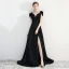 Chic / Belle Noire Princesse Robe De Soirée 2019 Mancherons V-Cou Cathedral Train Dos Nu Paillettes Polyester Soirée Robe De Ceremonie
