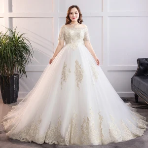 Amazing Unique White Plus Size Wedding Dresses 2019 A Line Princess Chapel Train Lace Short Sleeve Appliques Strapless Backless Church Wedding