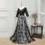 Flower Fairy Black Court Train Evening Dresses  2018 A-Line / Princess V-Neck Backless Printing Charmeuse Evening Party Prom Dresses
