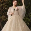 Glitzernden Bling Bling Champagner Übergröße Brautkleider / Hochzeitskleider 2019 A Linie V-Ausschnitt Tülle Glanz Pailletten Kapelle-Schleppe Hochzeit