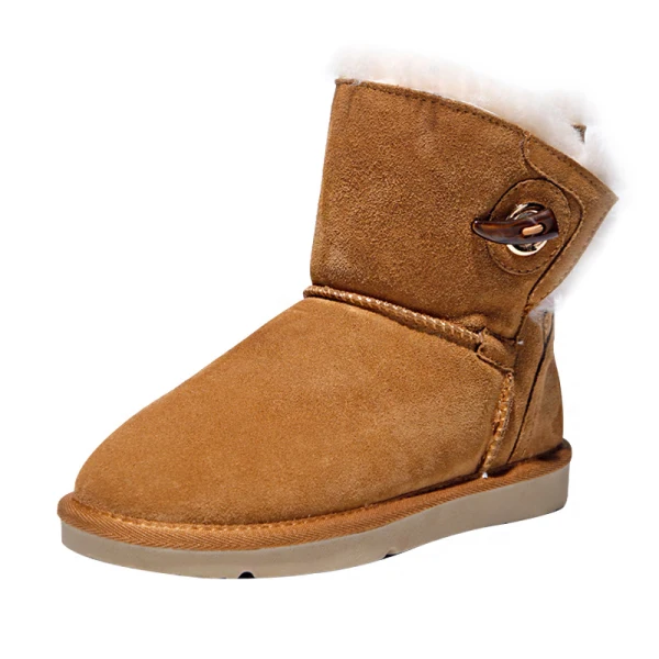 Stilig Brun Platt Snow Boots 2020 Vinter Läder Casual Trädgård / Utomhus Stövletter Spänne Platåskor Stövlar Dam
