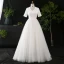 Simple Blanche Grande Taille Robe De Mariée 2020 Princesse Manches Courtes V-Cou Couleur Unie Dentelle Fait main Appliques Brodé Chapel Train Mariage