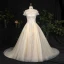 Sexy Atemberaubend Champagner Plus Größe Ballkleid Brautkleider / Hochzeitskleider 2020 Spitze Tülle Gekreuzte Träger Handgefertigt Perlenstickerei Pailletten Applikationen Rückenfreies Kapelle-Schleppe Hochzeit