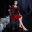 Vintage / Retro Medieval Gothic Red Black Short Prom Dresses 2021 A-Line / Princess Square Neckline 3/4 Sleeve Zipper Up Lace Tulle Prom Formal Dresses