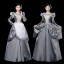 Vintage / Retro Medieval Grey Ball Gown Prom Dresses 2021 U-Neck Long Sleeve Floor-Length / Long Crossed Straps Lace Embroidered Cosplay Prom Formal Dresses