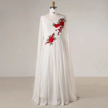 Style Chinois Blanche Grande Taille Robe De Soirée 2018 Fermeture Éclair Princesse V Cou Chiffon Brodé Soirée Robe De Ceremonie