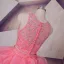 Vintage Watermelon Prom Dresses 2017 Ball Gown Scoop Neck Sleeveless Beading Rhinestone Sequins Cascading Ruffles Organza Formal Dresses Court Train