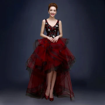 Chic Belle 2017 Bordeaux Robe De Fete V Cou Dentelle Fait Main Appliques Dos Nu Faux Diamant Princesse Robe De Cocktail