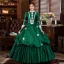 Vintage / Retro Antique Dark Green Ball Gown Evening Dresses  2021 3D Lace Beading Pearl Flower Floor-Length / Long Long Sleeve Scoop Neck Cosplay Dancing Prom Dresses Winter Formal Dresses