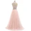 Scintillantes 2 Pièces Rose Bonbon Robe De Bal 2017 Princesse Col Haut Sans Manches Perlage Faux Diamant Tulle Robe De Ceremonie Train De Balayage