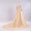 Elegant Champagne Wedding Dresses 2017 A-Line / Princess V-Neck Long Sleeve Appliques Lace Ruffle Tulle Chapel Train